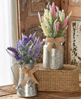 Galvanized Vase with Country Faux Flowers